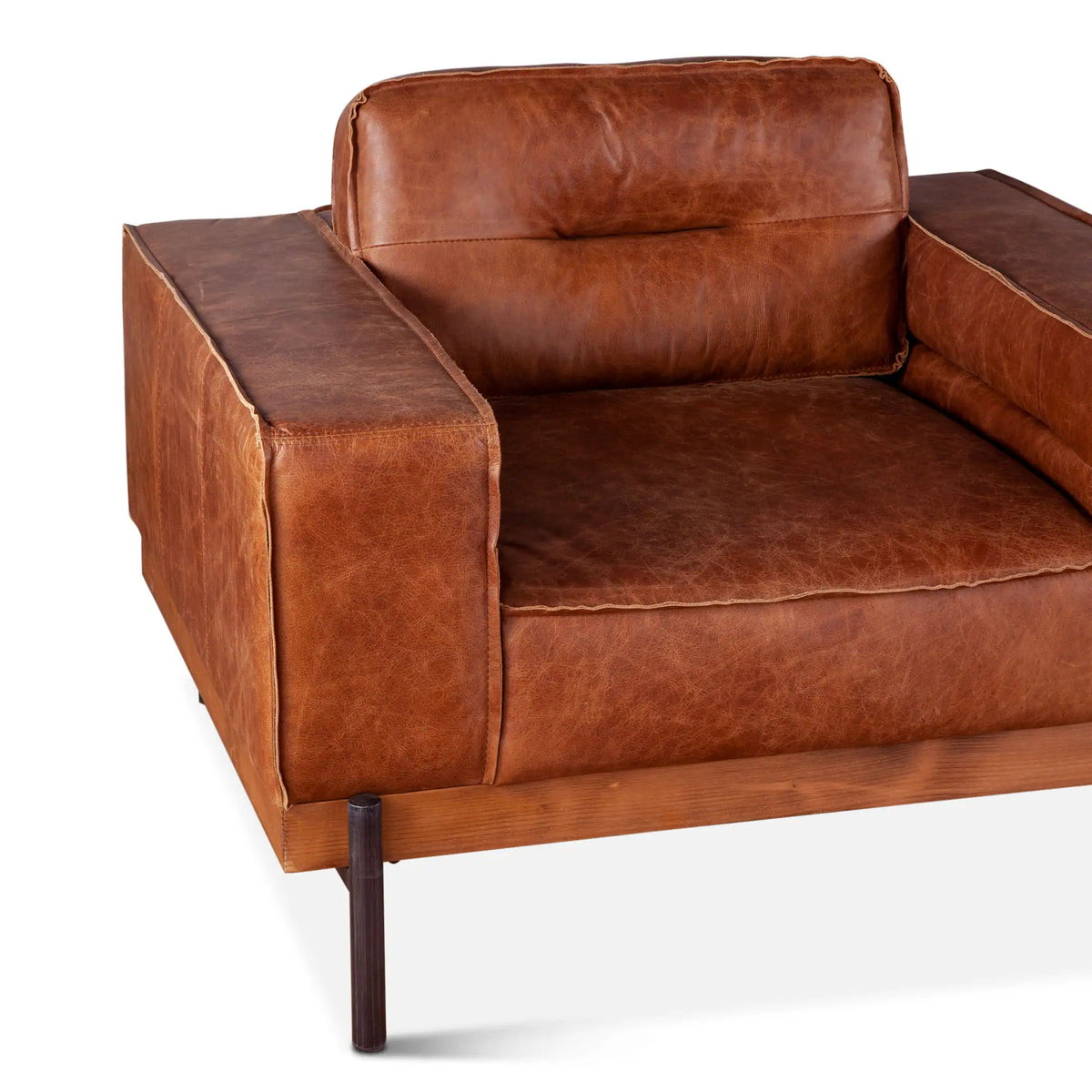 cognac color leather armchair - angled front view