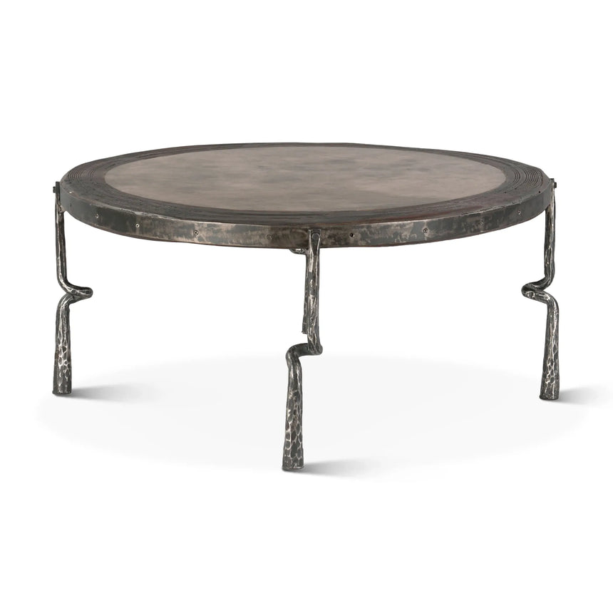 41 inch Rustic Revival Hammered Leg Marble Coffee Table - acute angle view