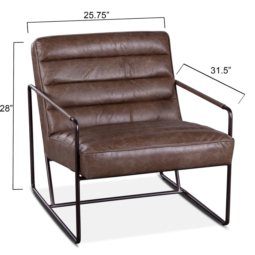 armchair in london gray leather with metal frame - dimensions