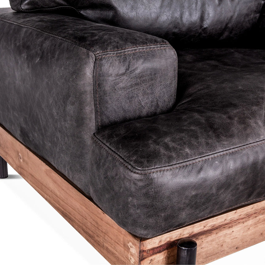 moroccan black leather armchair - front right upholstery close-up