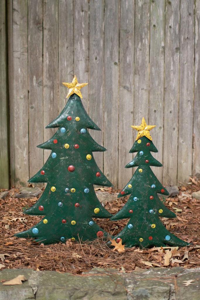 hammered metal christmas trees of different size