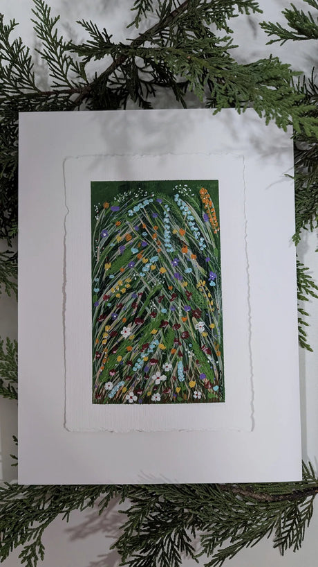 acrylic abstract botanical study painting mounted on float-mat