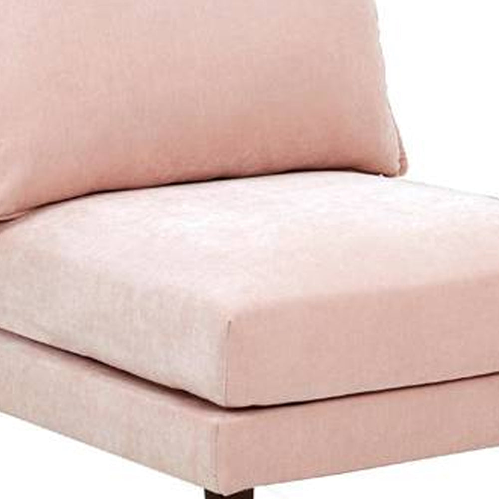 pink suede-like fabric armless chair - close-up of seat and back cushion