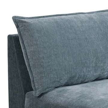 slate blue suede-like fabric armless chair - close-up of seat and back cushion