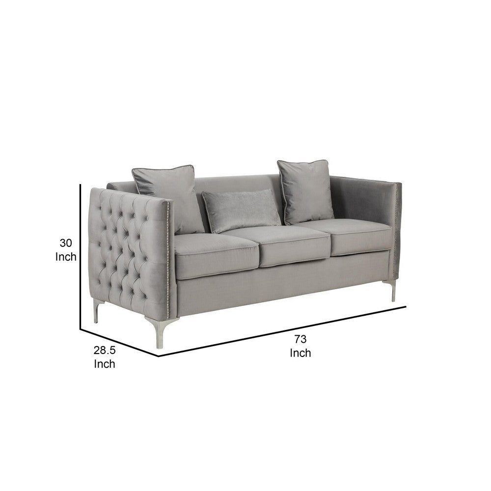 gray velvet sofa - dimensions