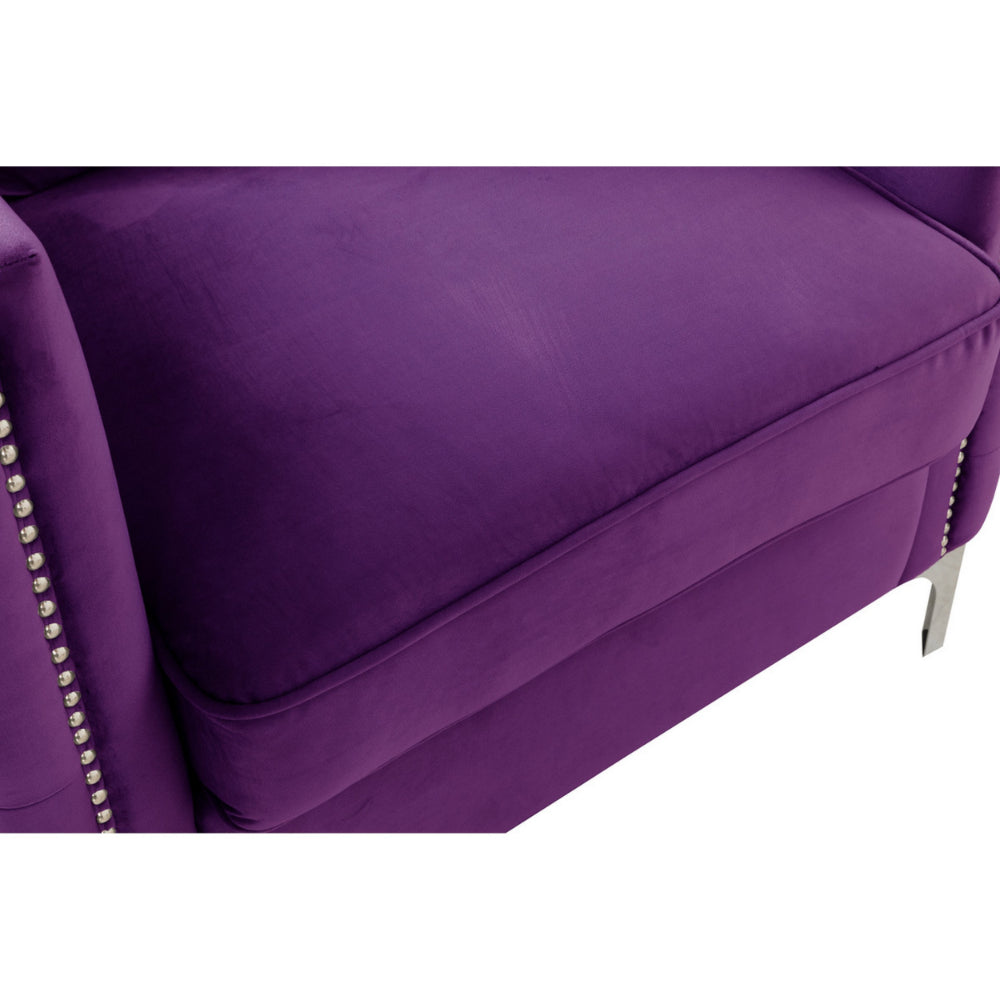 close-up of purple seat cushions