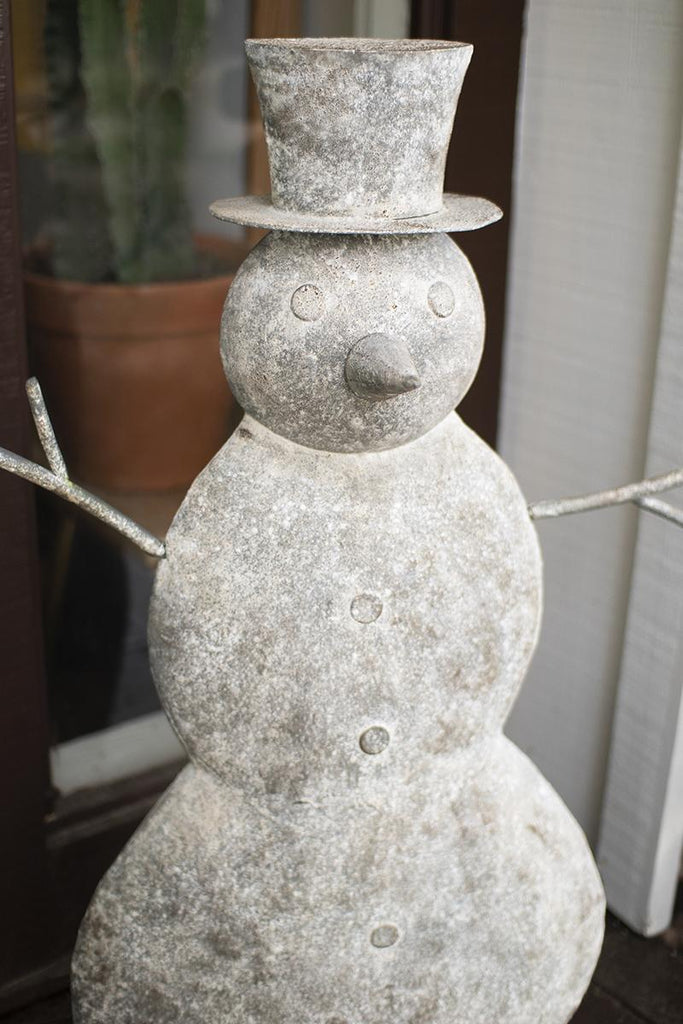 close-up of top of metal snowman