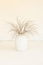 White vase with dried branches on a light beige background