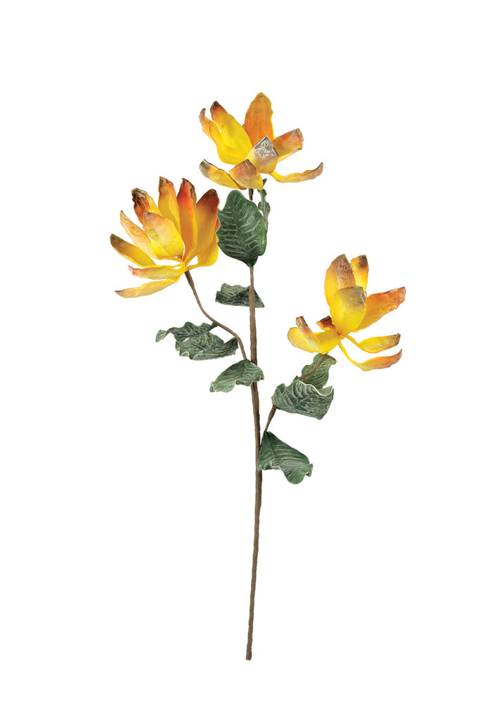 artificial plant with yellow and orange flowers made with latex rubber