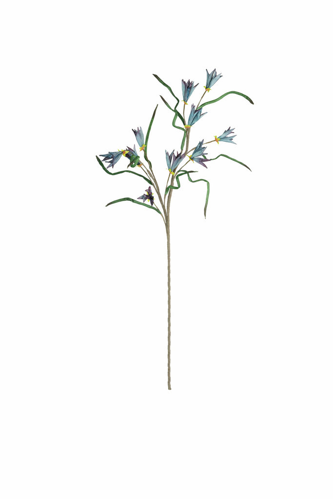 artificial plant with several blue blossoms made with latex rubber