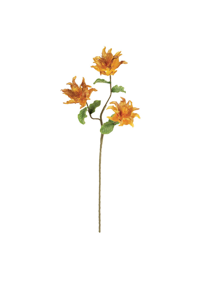 artificial plant with several dirty orange flowers made with latex rubber