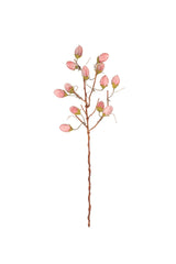 Artificial flower branch with pink buds on a white background