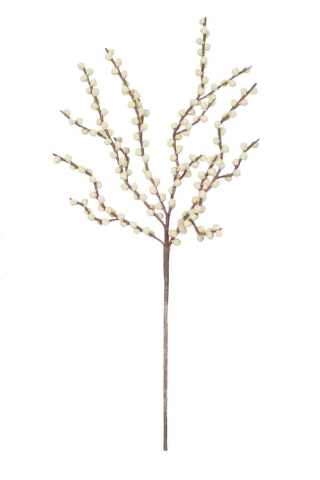 Decorative branch with small white buds on a white background