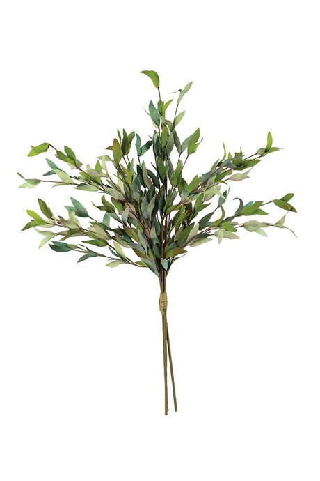 Artificial green leaf branch on a white background