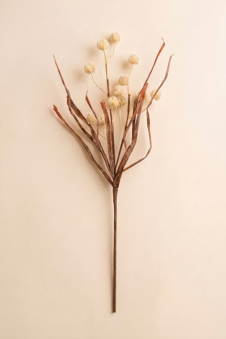 delicate white berry-like accents and wispy natural stems, this faux botanical spray adds soft texture and organic movement to floral arrangements and seasonal décor