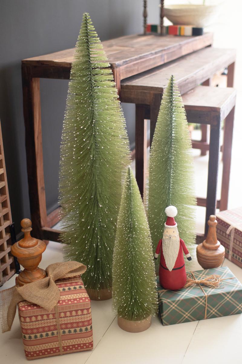 set of 3 bottle brush christmas trees of different sizes