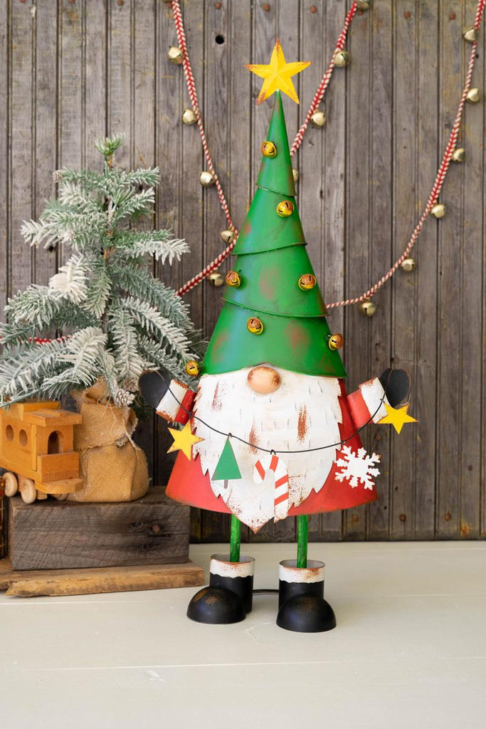 cute colorful christmas gnome with bells and festive background