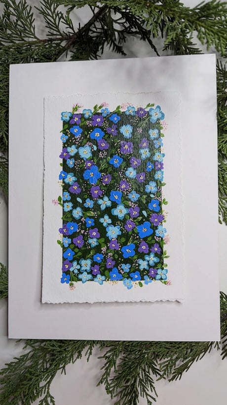 acrylic forget-me-not flowers study painting mounted on float-mat