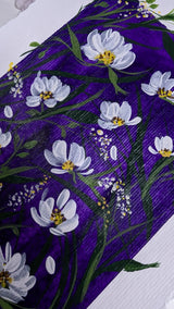 acrylic painting purple background white flowers study - slanted right view