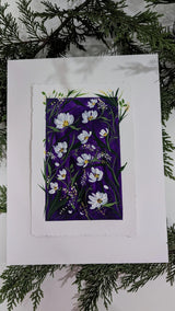 acrylic delicate white flower study painting mounted on float-mat