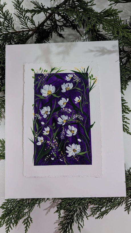 acrylic delicate white flower study painting mounted on float-mat