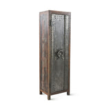 Welles teak and iron cabinet, three-quarter view