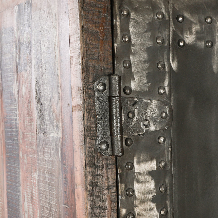 Welles Tall Vault Style Cabinet in Reclaimed Wood and Iron