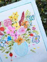 Watercolor Flowers in Blue Vase Painting