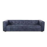 front view of blue leather sofa - 106 inches