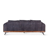 95in Chiavari Mid Century Antique Ebony Leather Sofa