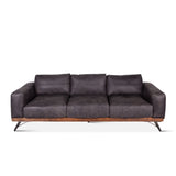 95in Chiavari Mid Century Antique Ebony Leather Sofa