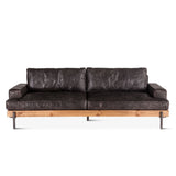 94in Chiavari Distressed Antique Ebony Leather Sofa