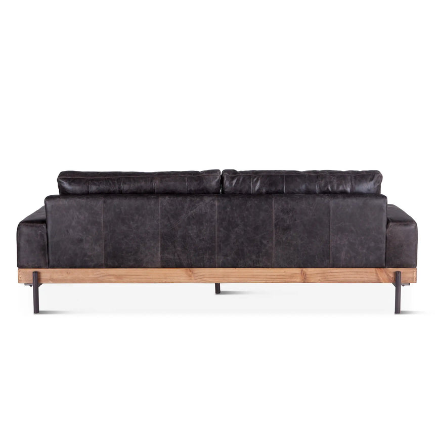 94in Chiavari Distressed Antique Ebony Leather Sofa