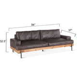 94in Chiavari Distressed Antique Ebony Leather Sofa