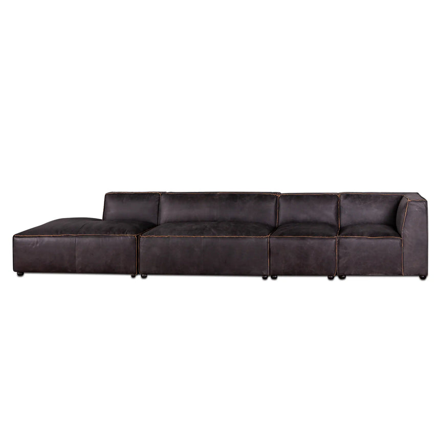 112in Chiavari Modular Sectional in Distressed Ebony Leather