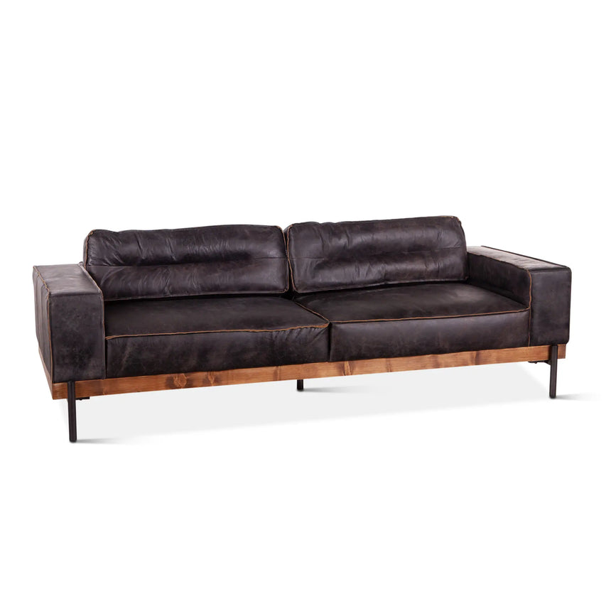 95in Chiavari Distressed Antique Ebony Leather Sofa