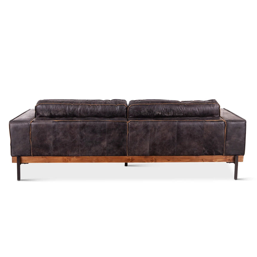 95in Chiavari Distressed Antique Ebony Leather Sofa