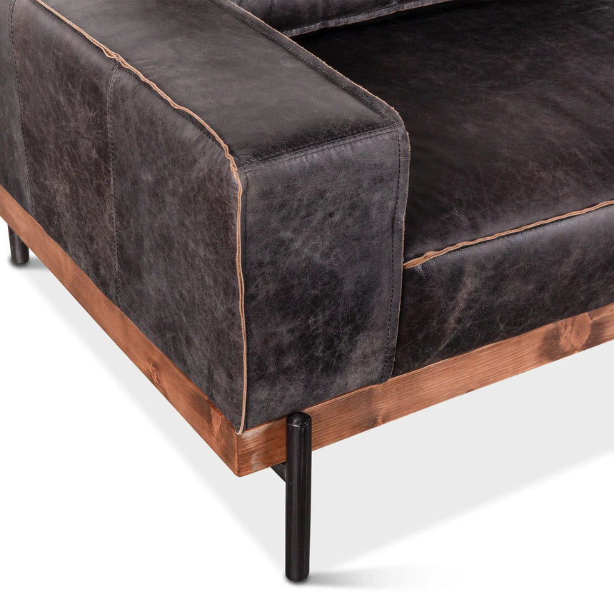 95in Chiavari Distressed Antique Ebony Leather Sofa