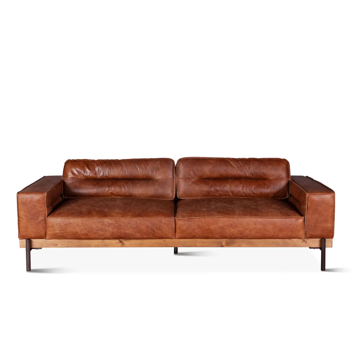 95in Chiavari Modern Leather Sofa in Vintage Cognac