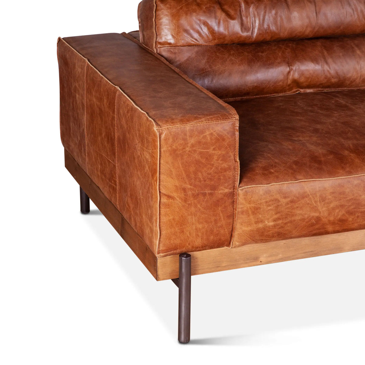 95in Chiavari Modern Leather Sofa in Vintage Cognac