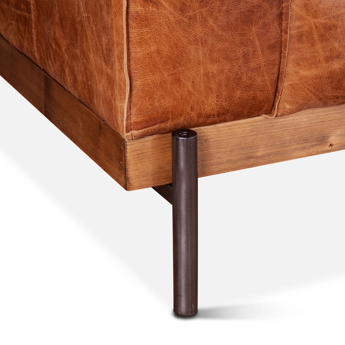 95in Chiavari Modern Leather Sofa in Vintage Cognac