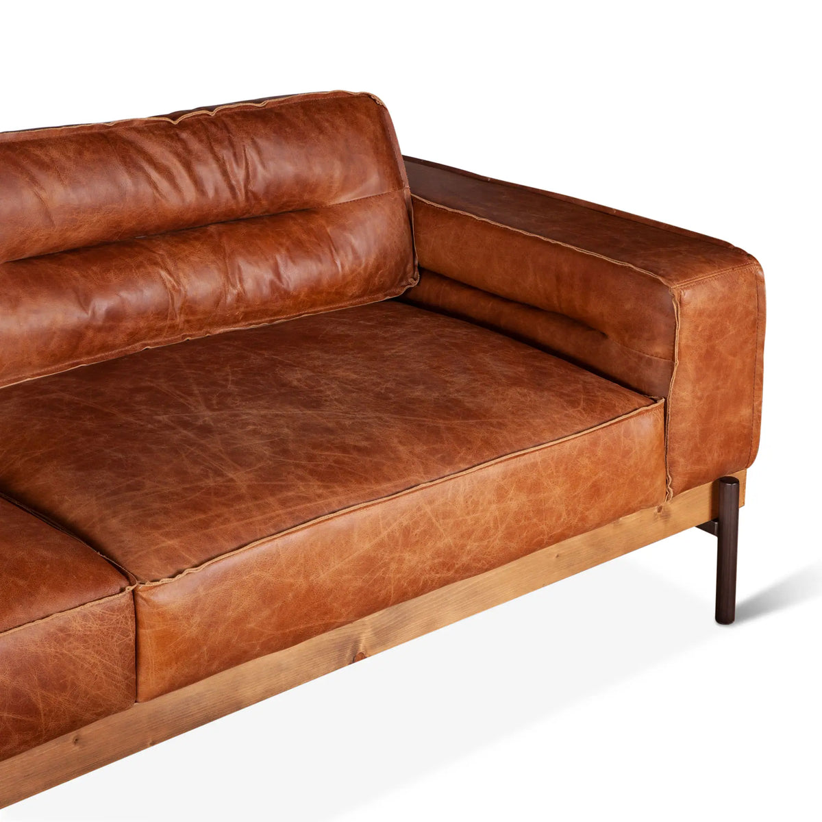 95in Chiavari Modern Leather Sofa in Vintage Cognac