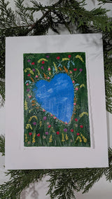 acrylic heart pond study painting mounted on float-mat