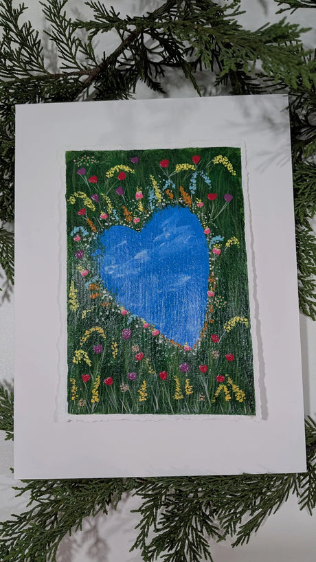acrylic heart pond study painting mounted on float-mat
