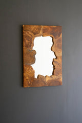 teakwood frame mirror with live edge - shown from a distance