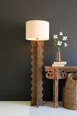 floor lamp made of mango wood with fabric shade