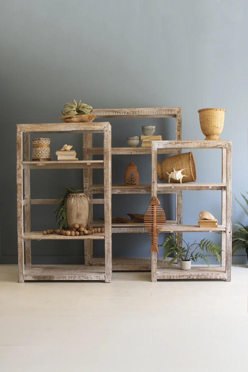 set of 3 self-standing shelves made from reclaimed wood - each has different dimensions