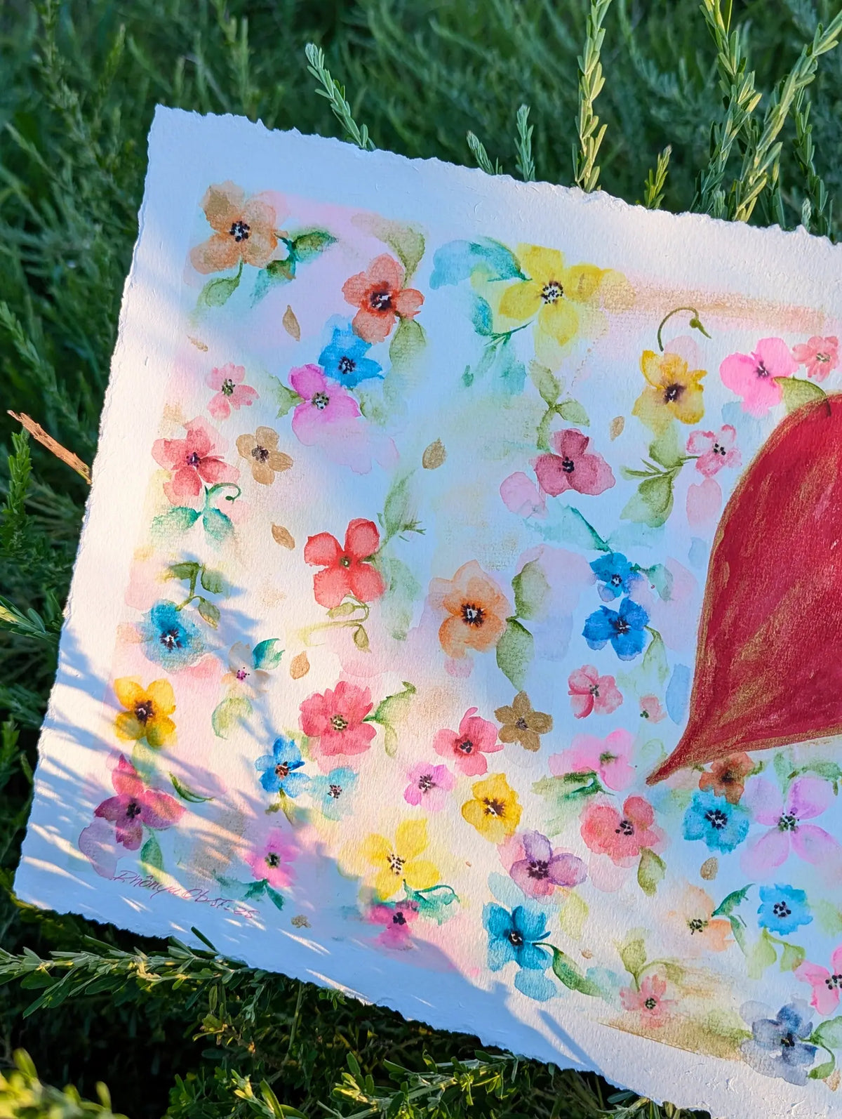 Close-up view of the left half of the watercolor painting