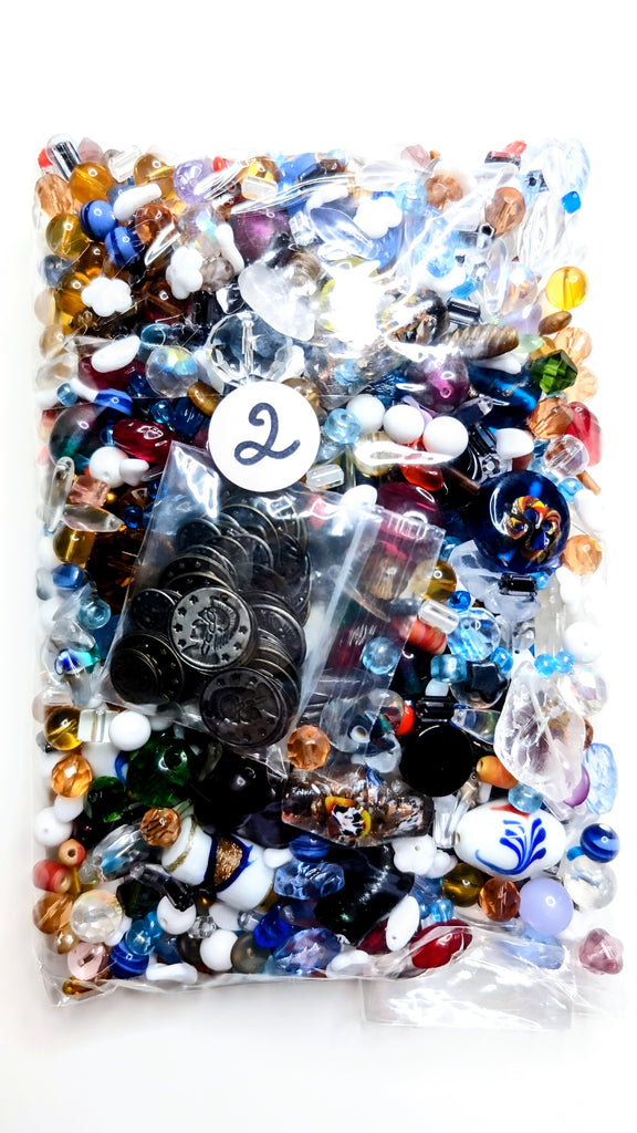 collection of jewelry making beads in different materials, colors and shapes - in plastic bag ready to ship