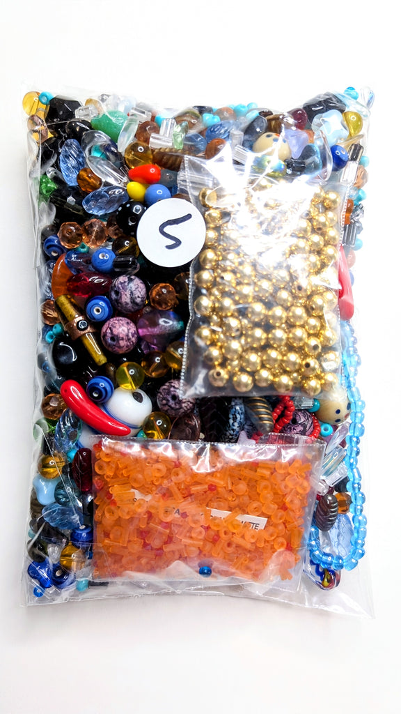 collection 5 of jewelry making beads in different materials, colors and shapes - in plastic bag ready to ship
